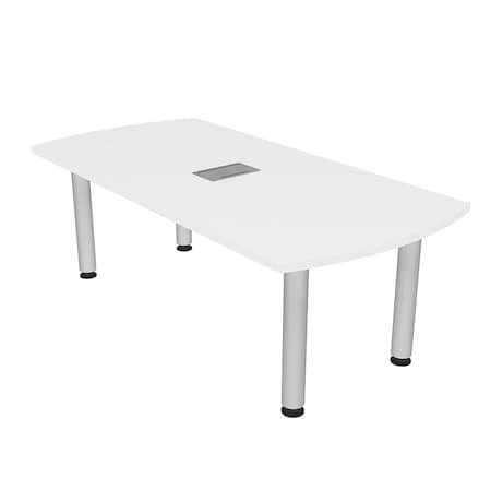 SKUTCHI DESIGNS 3X5 Arc Rectangle Meeting Room Table Power Data, Silver Post Legs, 6 Person Table, White H-AREC-3460-PT-09-EL